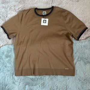 Anne Klein brown vicuna black short sleeve sweater top